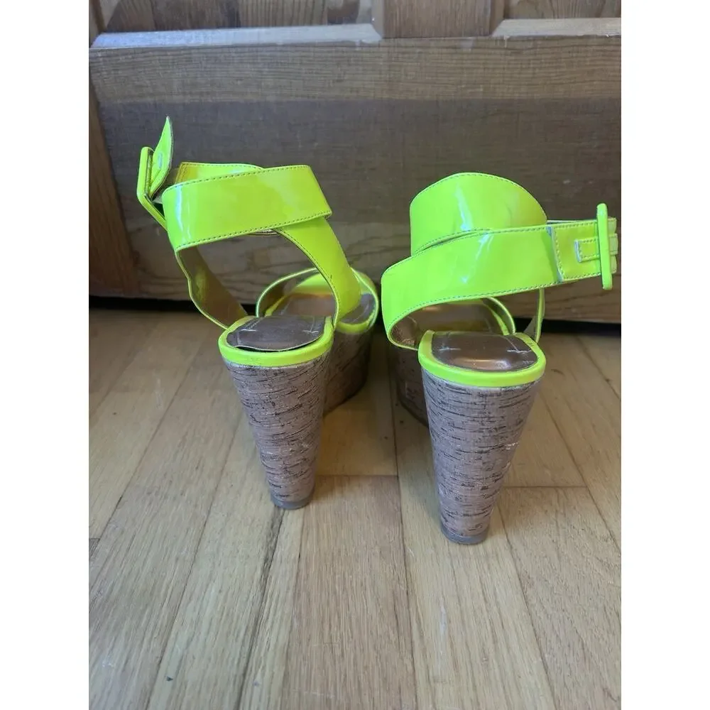 BCBGeneration Neon Yellow Patent Women's Wedges Size 8